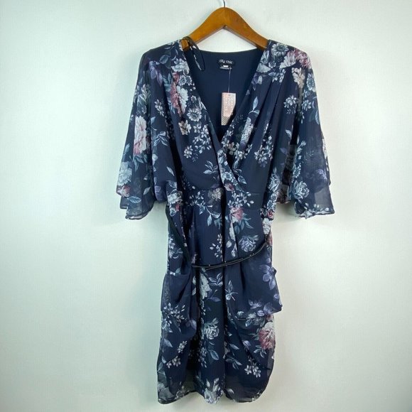 City Chic Womens Plus L/20 Mysterious Floral Print Belted Wrap Dress NWT BB83 - Picture 4 of 10
